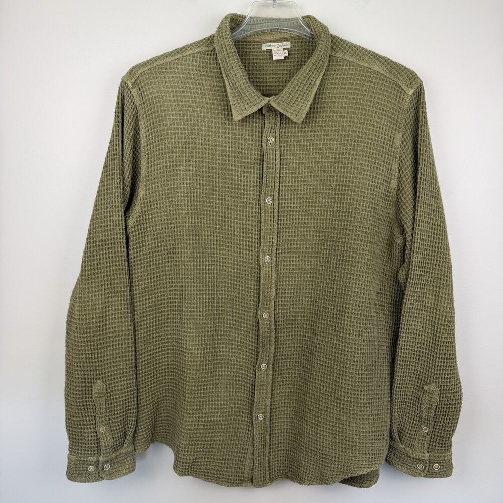 Carbon 2 Cobalt Waffle Knit Shirt Size XL Olive Green Thermal Casual Preppy